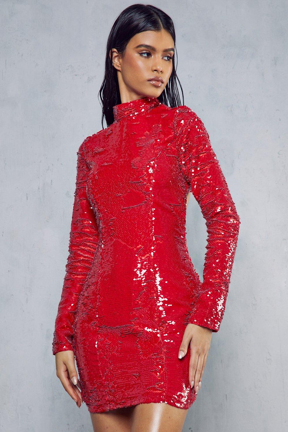 Блестящее платье с пайетками MISSPAP, красный
