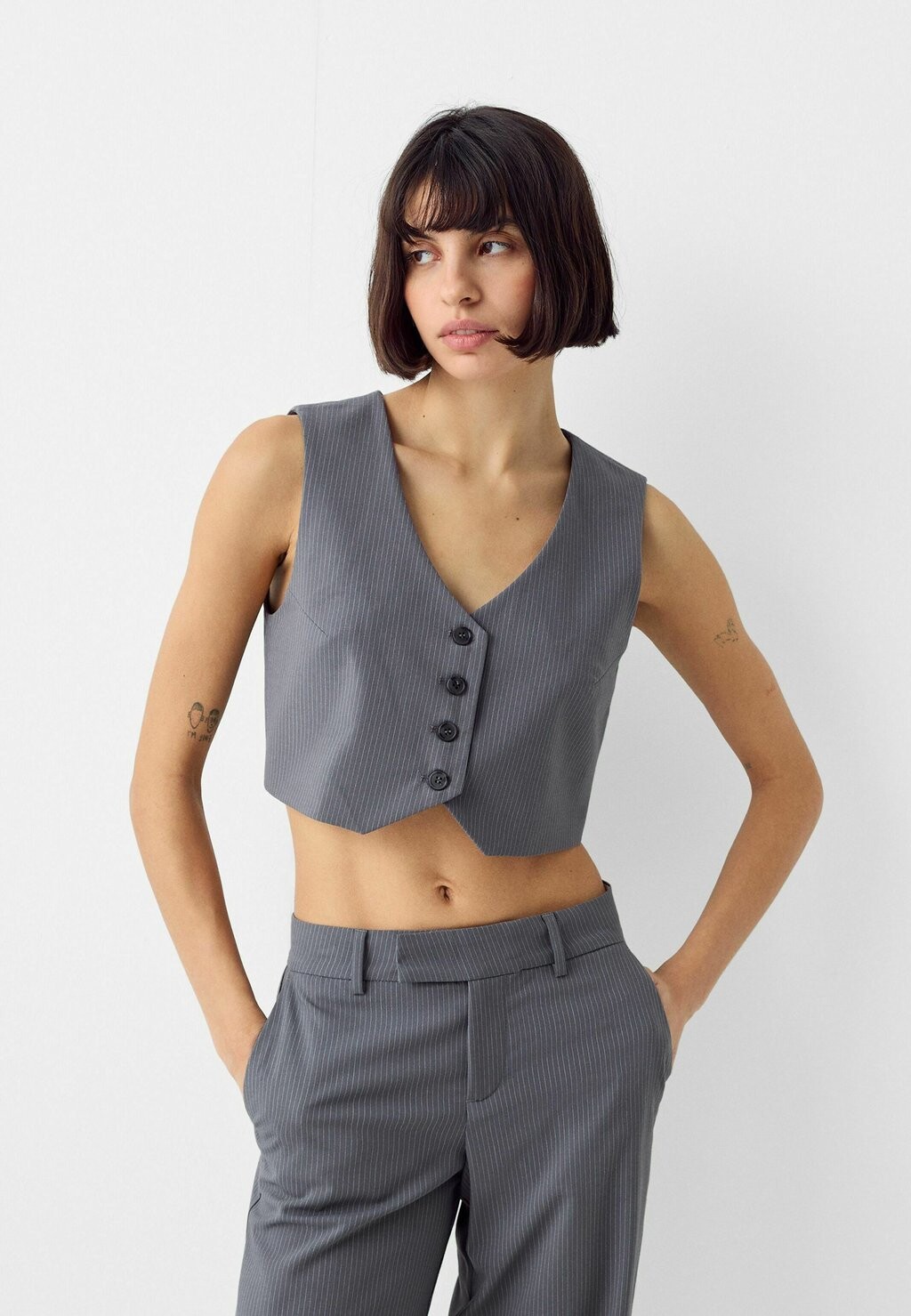 

Жилет Tailored Bershka, цвет mottled dark grey