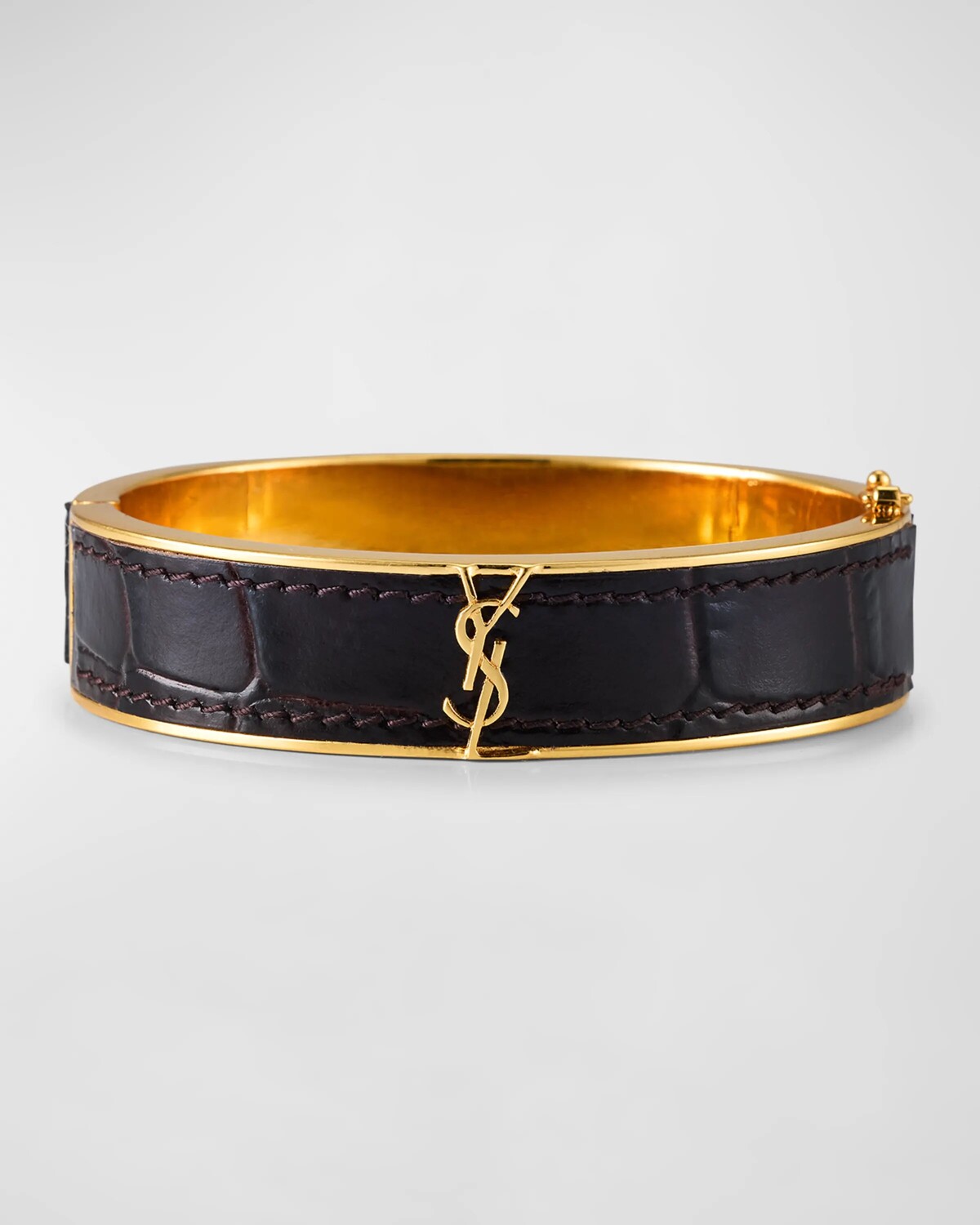 

Браслет Cassandre из металла и кожи Saint Laurent, цвет Fondentech
