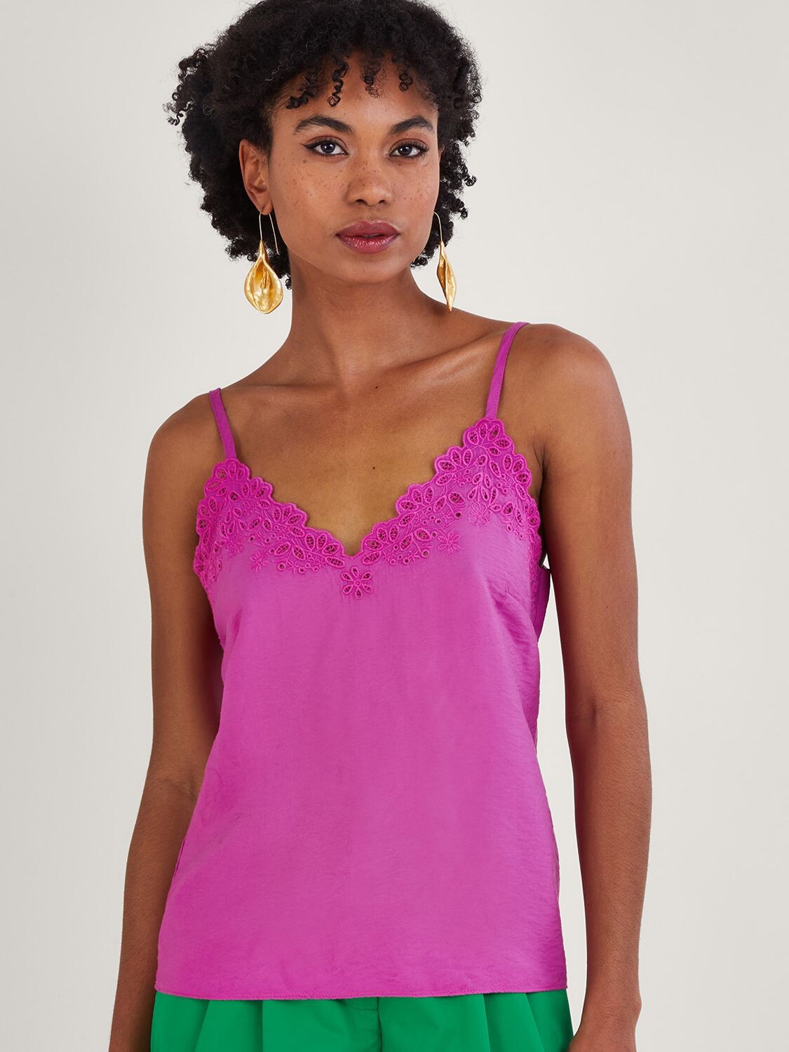

Топ на бретельках Monsoon Beatrice Cutwork, розовый