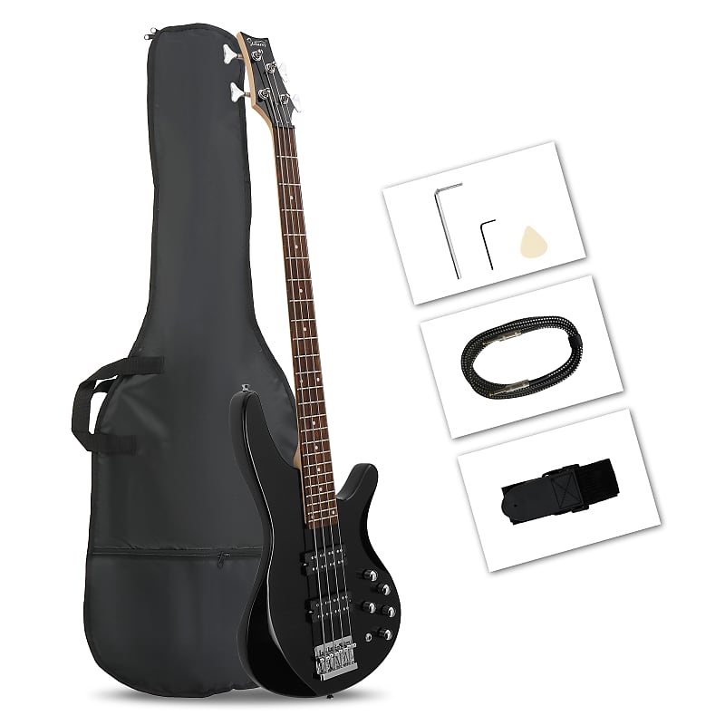 Басс гитара Glarry 44 Inch GIB 4 String H-H Pickup Laurel Wood Fingerboard Electric Bass Guitar with Bag and other Accessories 2020s - Black