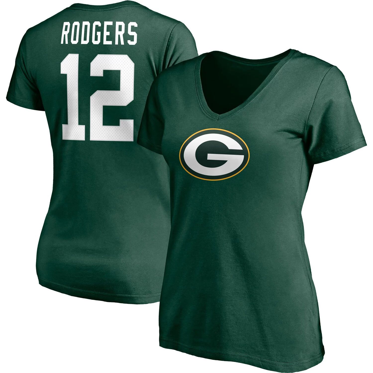 Женская футболка Fanatics с логотипом Aaron Rodgers Green Green Bay Packers, значок игрока, имя и номер, футболка с v-образным вырезом Fanatics