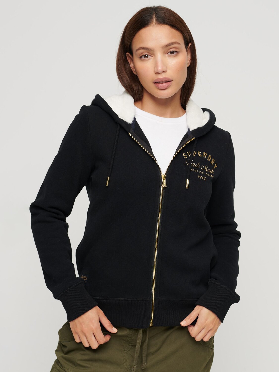 

Толстовка Luxe с металлизированным логотипом на молнии спереди Superdry, черный
