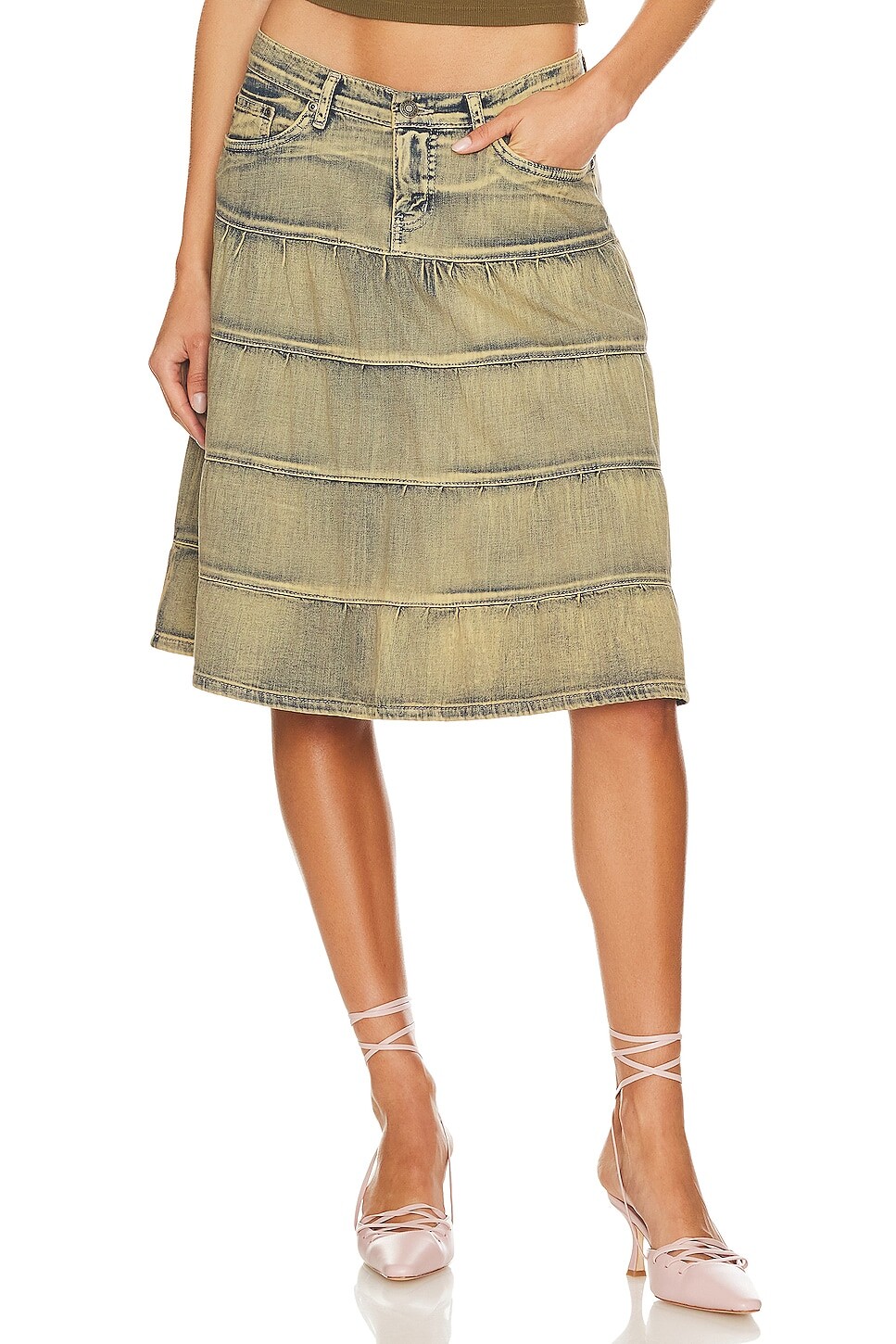 

Юбка миди Jaded London Denim Prairie, цвет Blue Vintage Wash