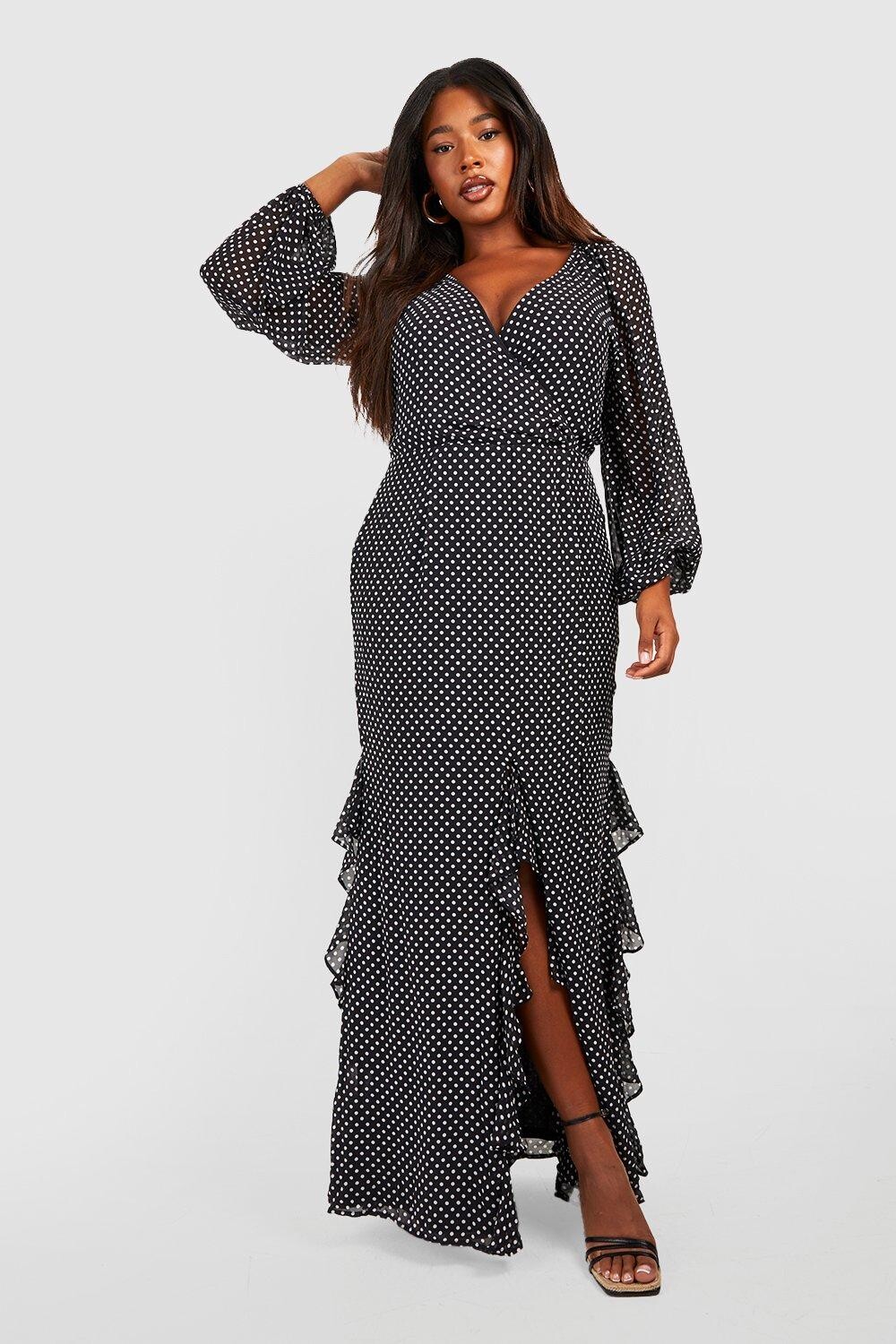 

Платье макси из шифона с рюшами Boohoo, черный