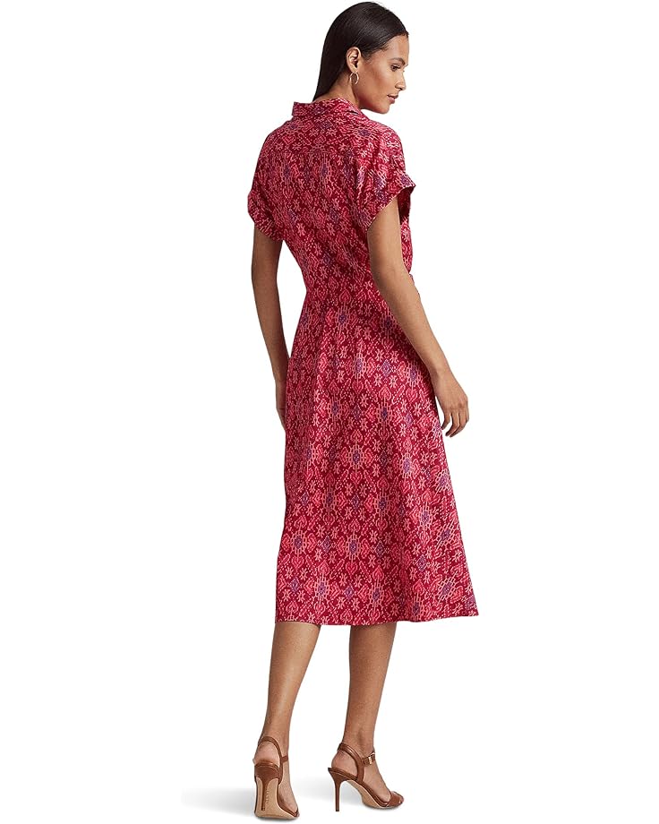 Платье LAUREN Ralph Lauren Petite Geo-Print Shantung Tie-Waist Dress, цвет Fuchsia Multi