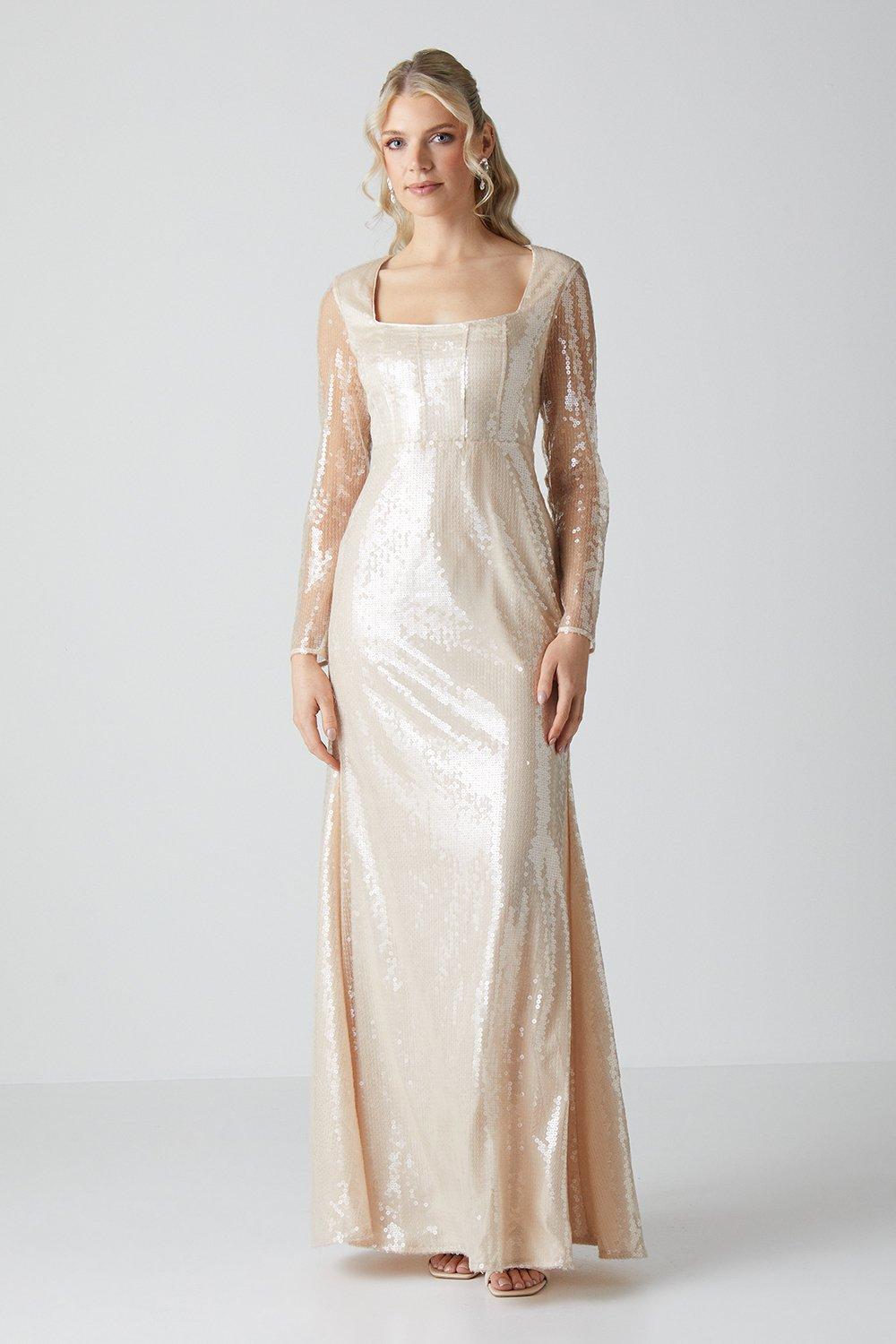 Свадебное платье с длинными рукавами и стеклянными пайетками Coast, прозрачный