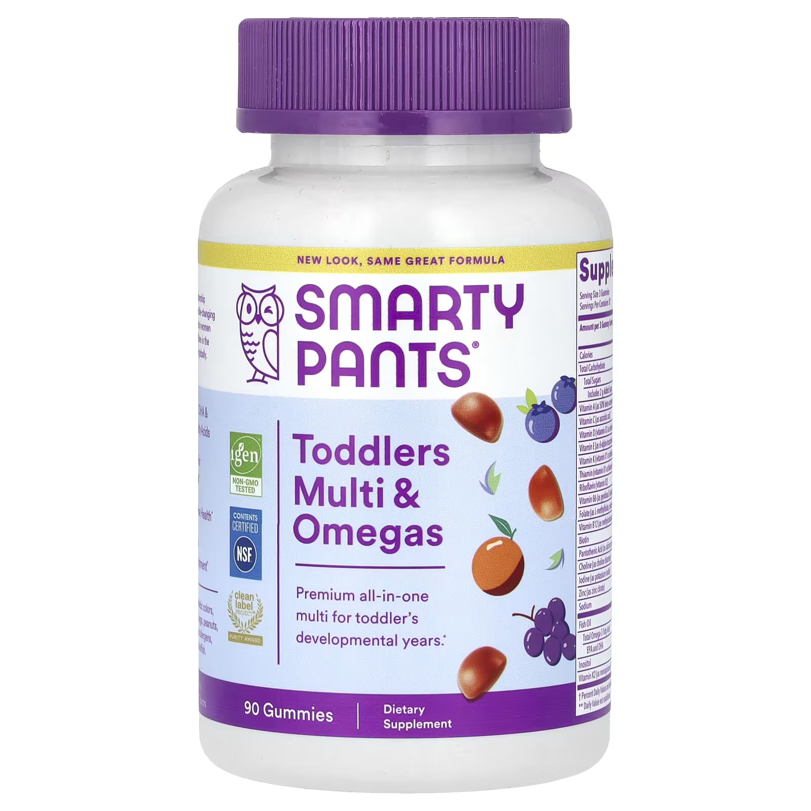 Мультивитамины для малышей SmartyPants Multi & Omegas с виноградом, апельсином и черникой, 90 штук