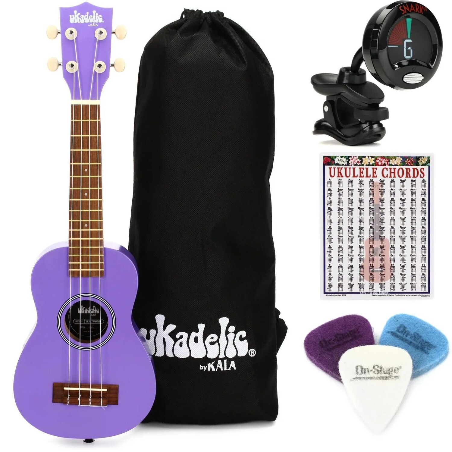 

Новый комплект Kala Ukadelic Soprano Ukulele Essentials Bundle — Ultra Violet