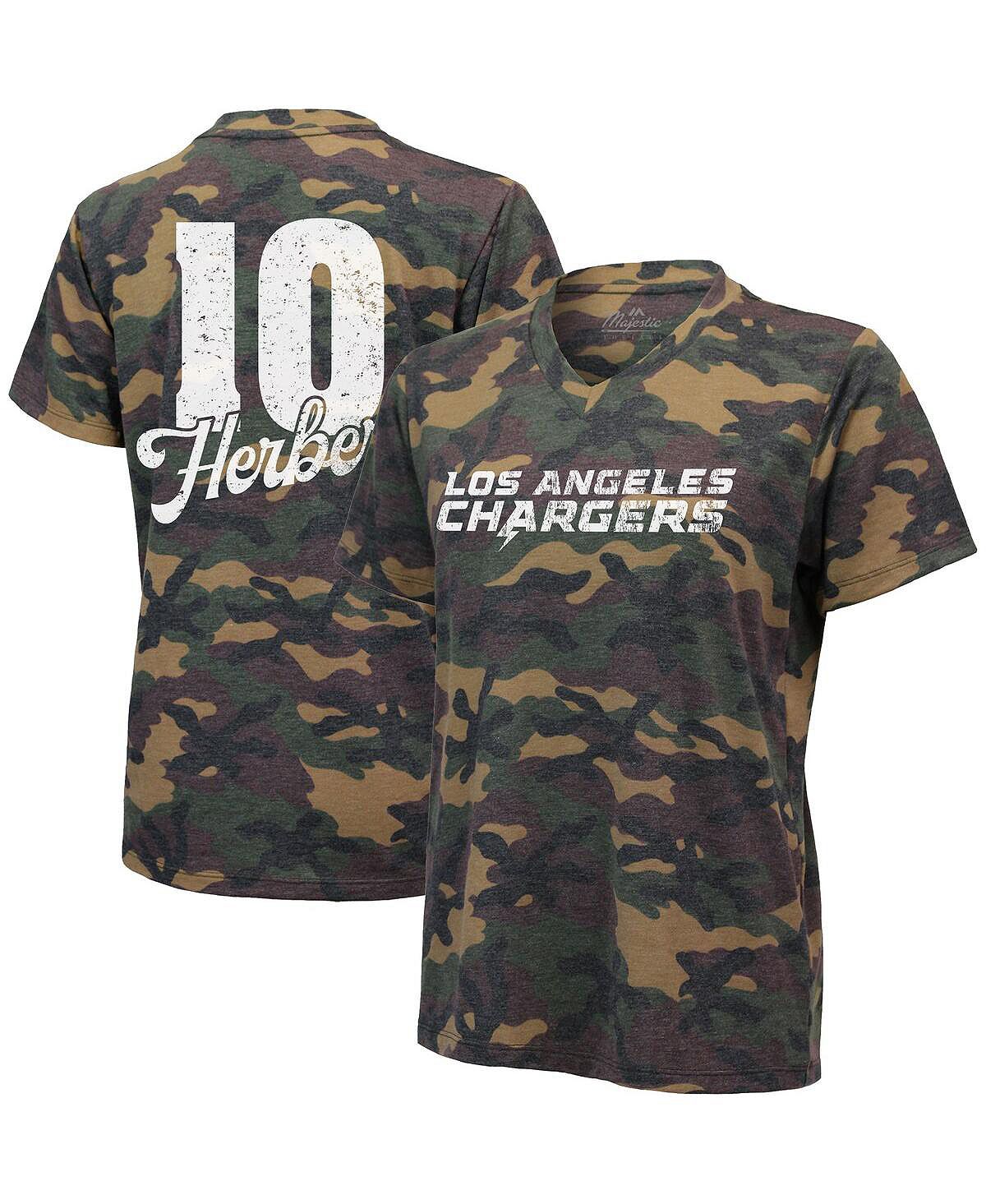 цена Женская футболка Justin Herbert Camo Los Angeles Chargers с именем и номером Tri-Blend с v-образным вырезом Industry Rag