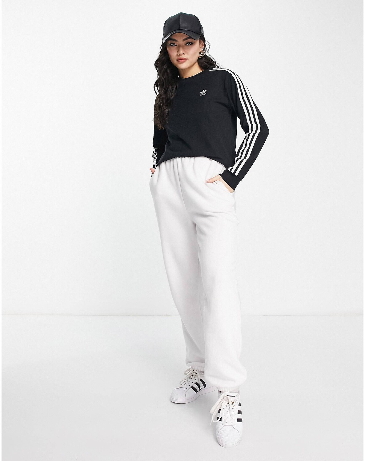 Заказать Черная футболка с длинным рукавом с 3 полосками adidas ...
