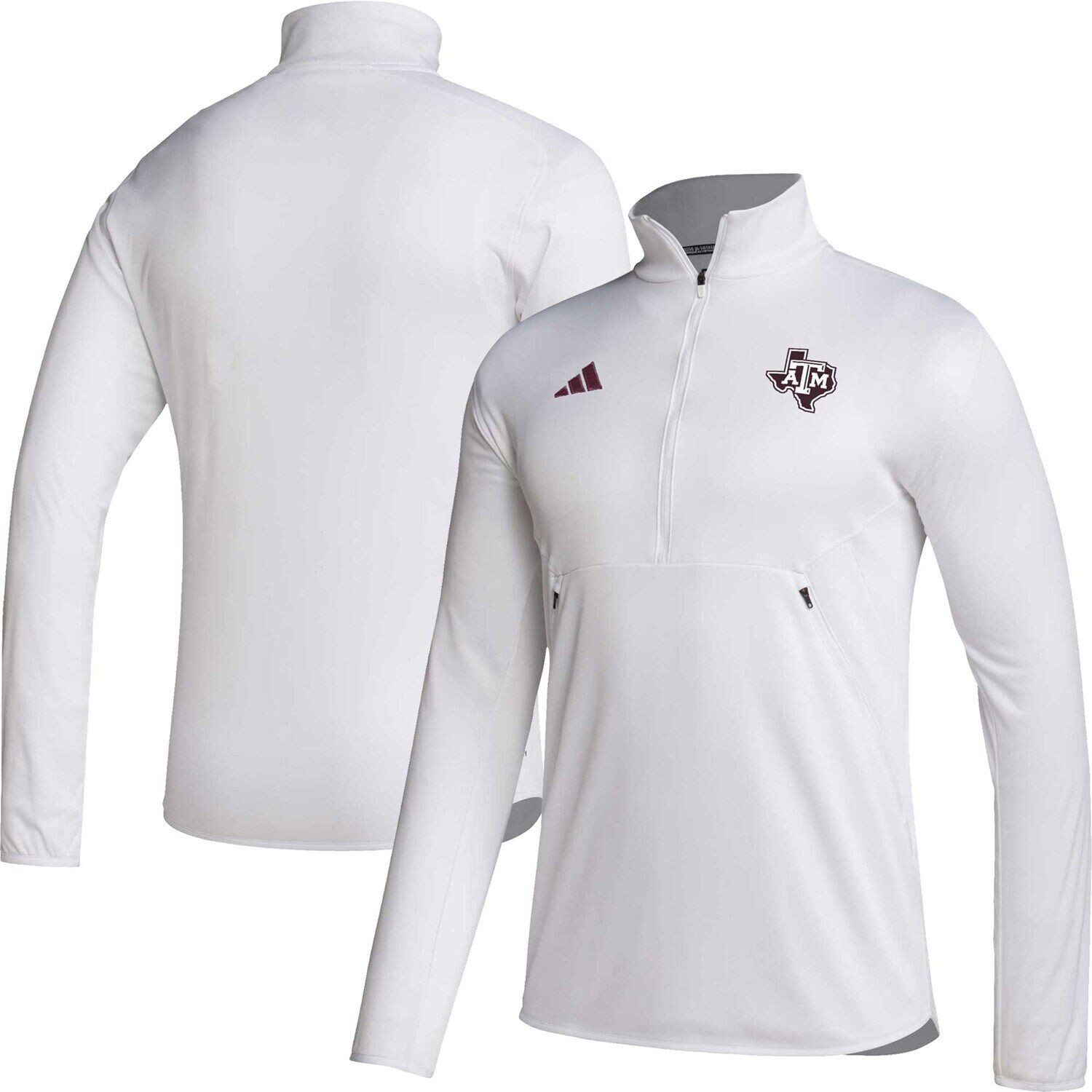 

Мужской белый топ Texas A&M Aggies 2023 с молнией до половины длины AEROREADY adidas