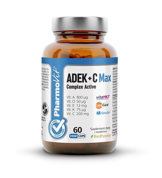 Витамины в капсулах Pharmovit ADEK + C Max, 60 шт комплекс витаминов и минералов в капсулах pharmovit multivit max kapsułki 60 шт