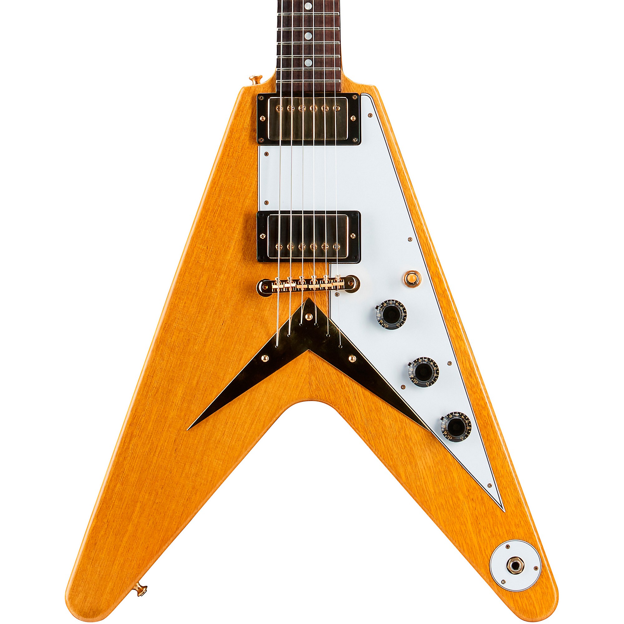 цена Электрогитара Gibson Custom 1958 Korina Flying V White Pickguard, натуральный