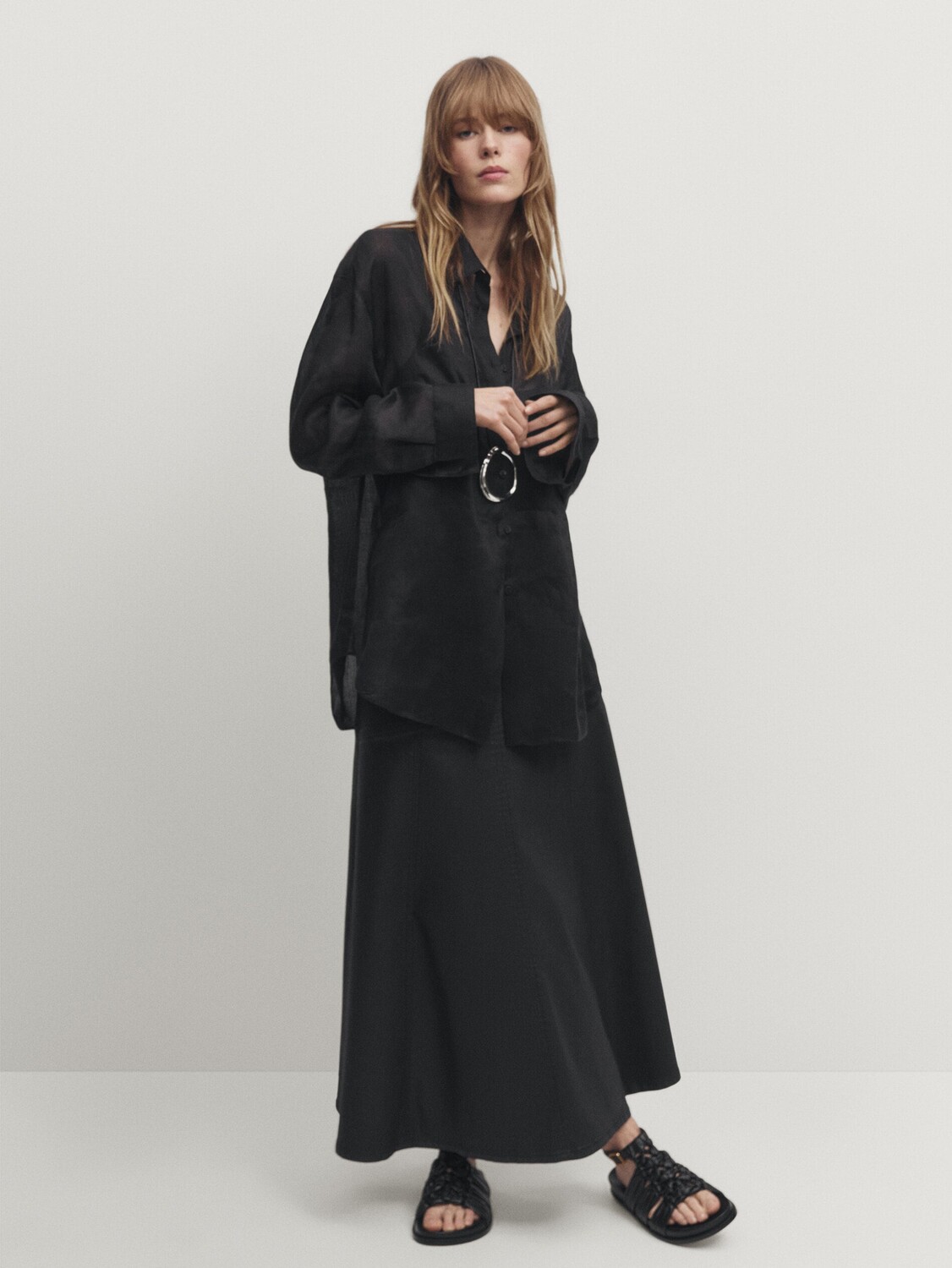 

Рубашка из 100% рами Massimo Dutti, черный