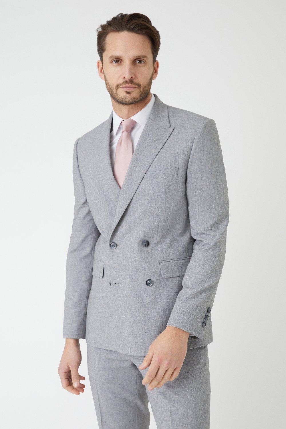 Приталенный двубортный светло-серый фактурный пиджак Burton, серый