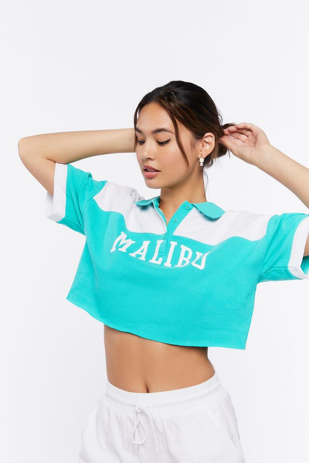 

Укороченная рубашка-поло Malibu с графическим рисунком Forever 21, зеленый