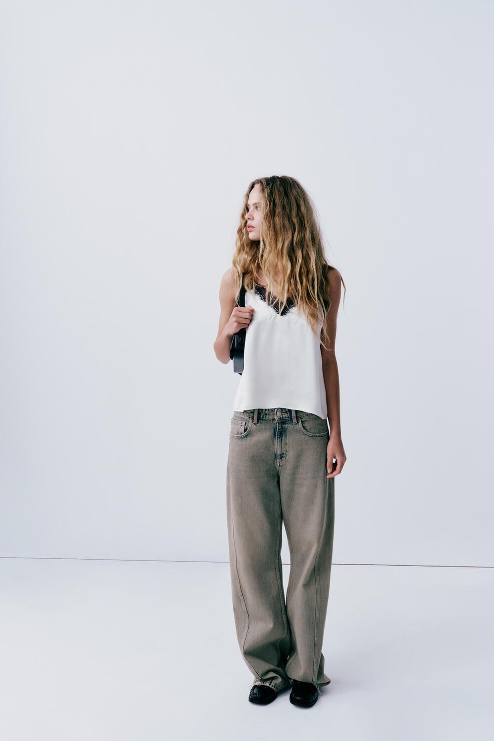 

Атласный топ-камизоль ZARA, белый