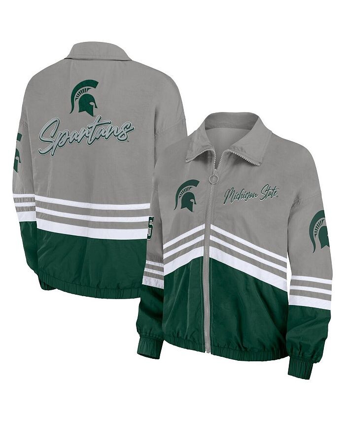 

Женская серая рваная ветровка с молнией во всю длину в винтажном стиле Michigan State Spartans WEAR by Erin Andrews, серый