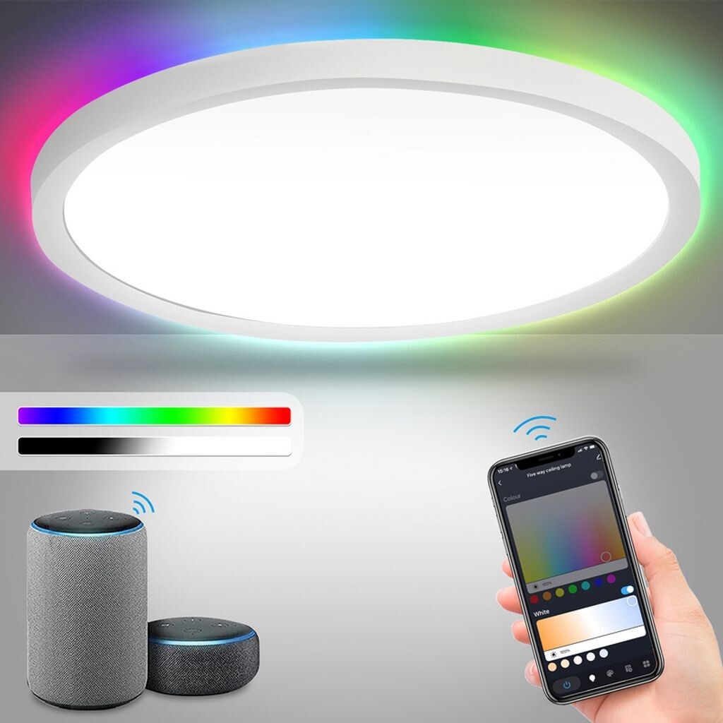 

Yakimz Smart LED потолочный светильник 24 Вт с RGB Ultraslim, с регулировкой яркости - освещение для офиса, освещение на лестнице, белый
