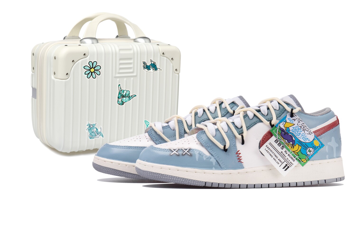 

Кроссовки Air Jordan 1 Vintage Basketball Shoes Women's Low-top White/Blue/Red, белый/синий