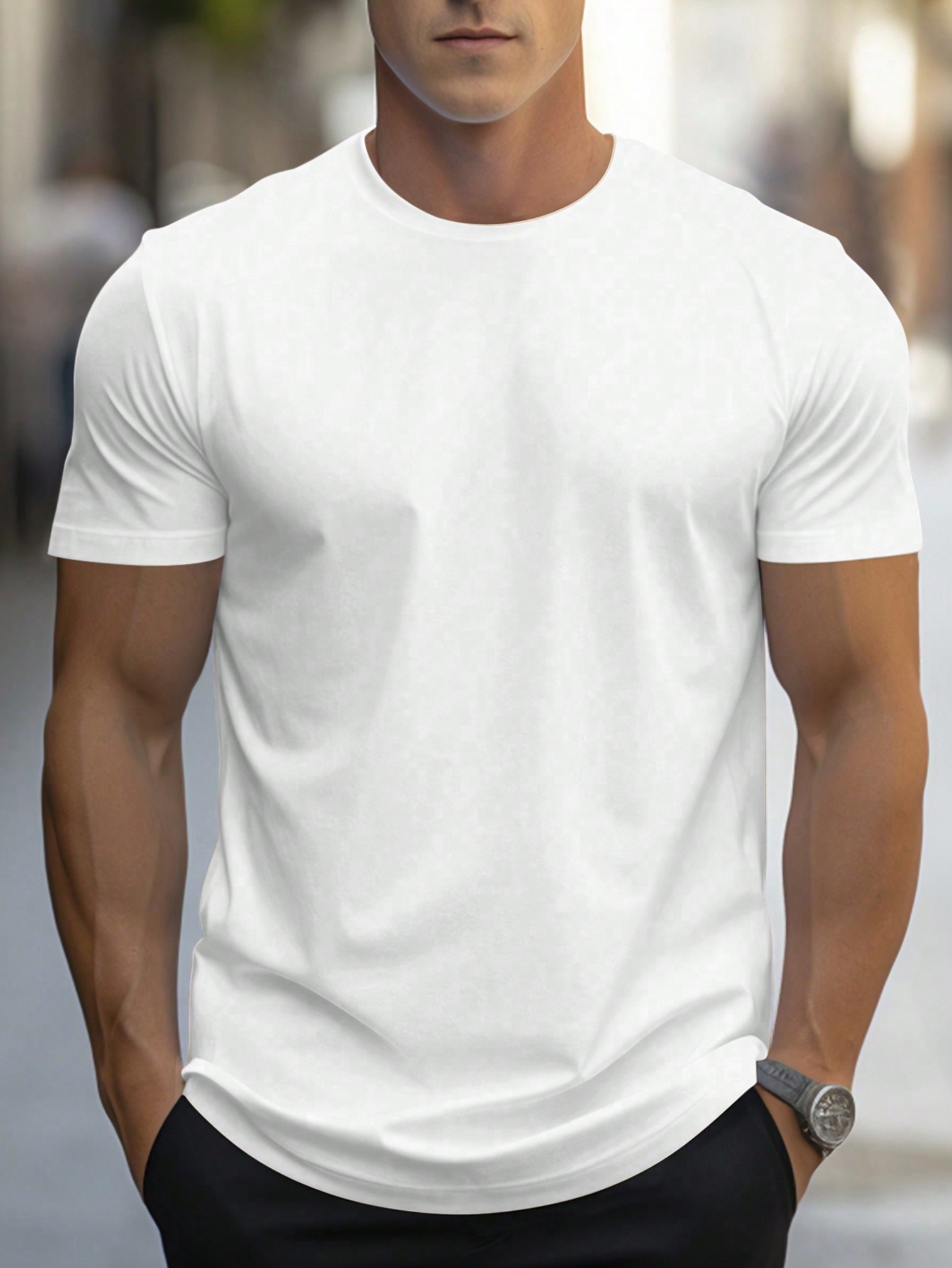 Мужская однотонная футболка с короткими рукавами Manfinity, белый фотографии