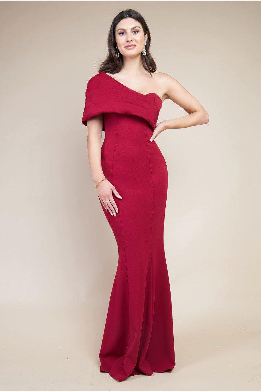 Платье макси на одно плечо с веером Goddiva, красный элегантное платье avery skirt