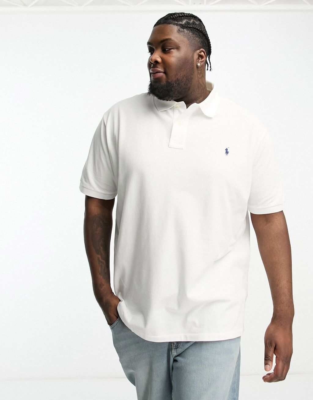 

Белое поло из пике с логотипом Polo Ralph Lauren Big & Tall