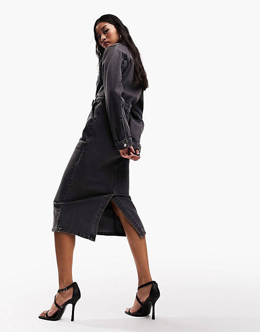 

Черное джинсовое платье миди ASOS DESIGN