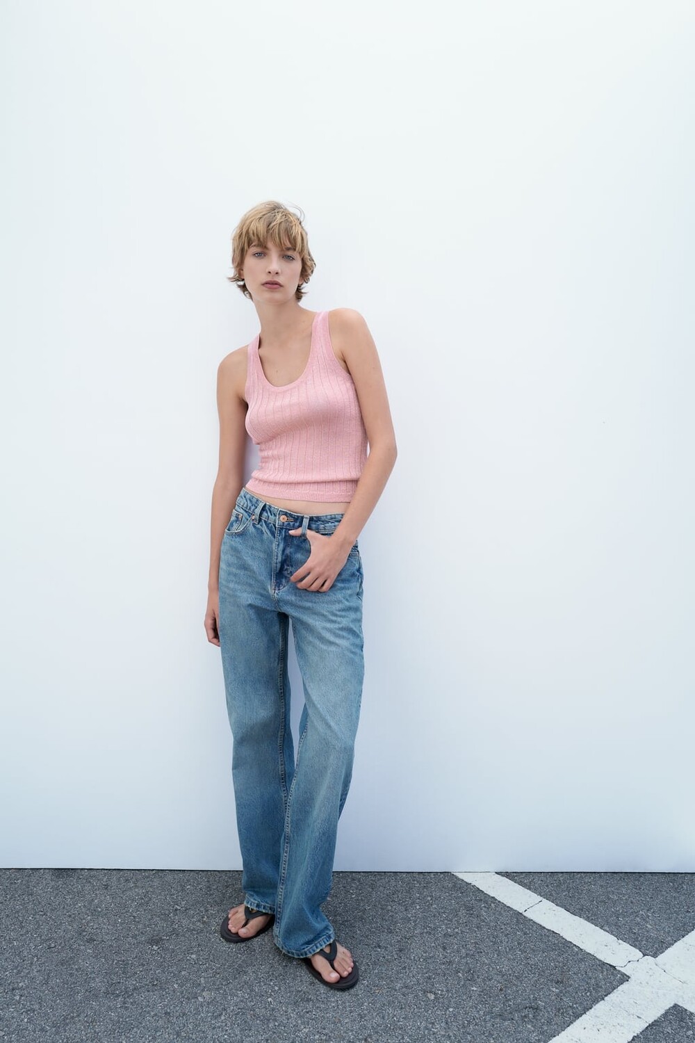 

Топ вязки металлизированной нитью ZARA, розовый