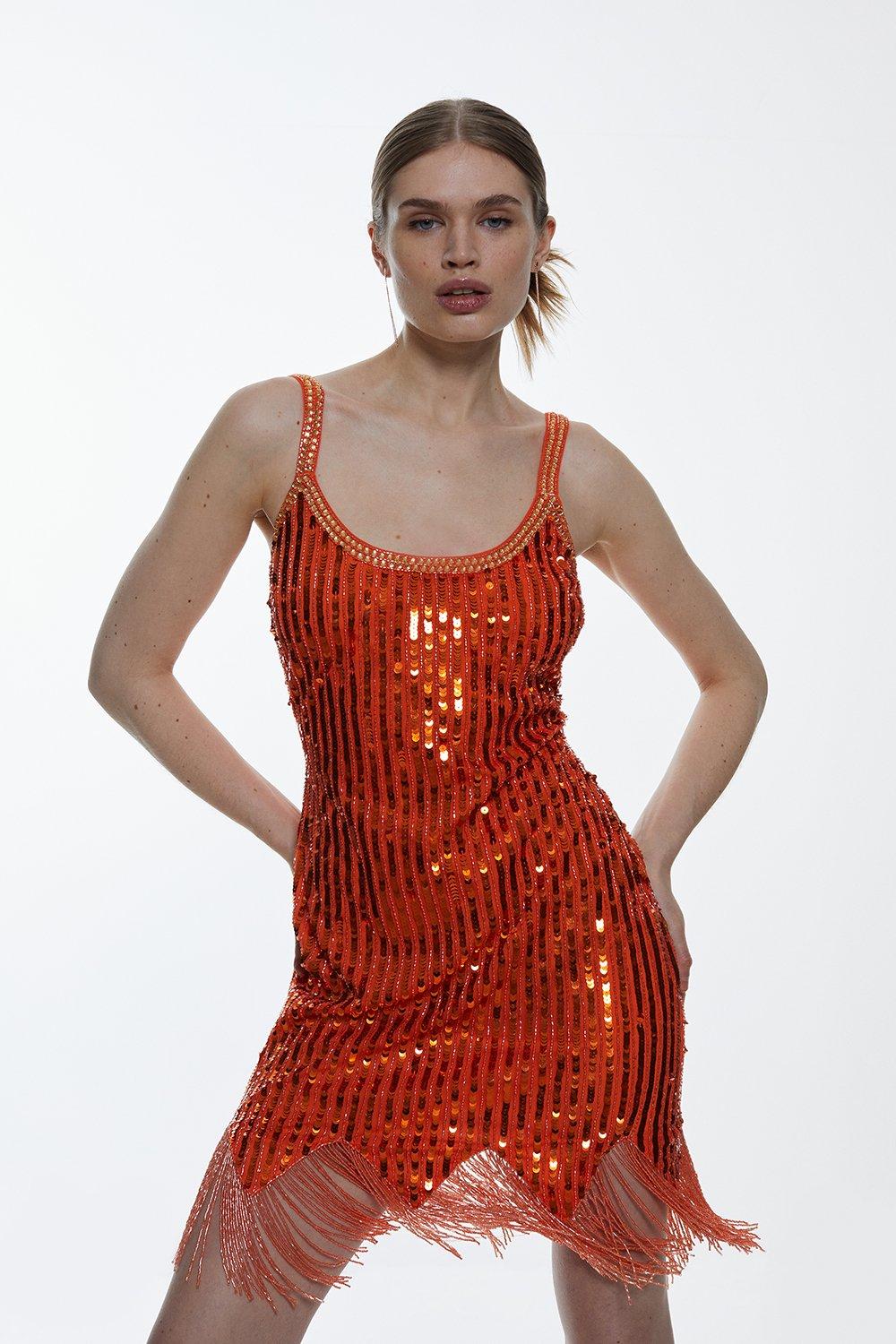 Мини-платье с пайетками Karen Millen, оранжевый