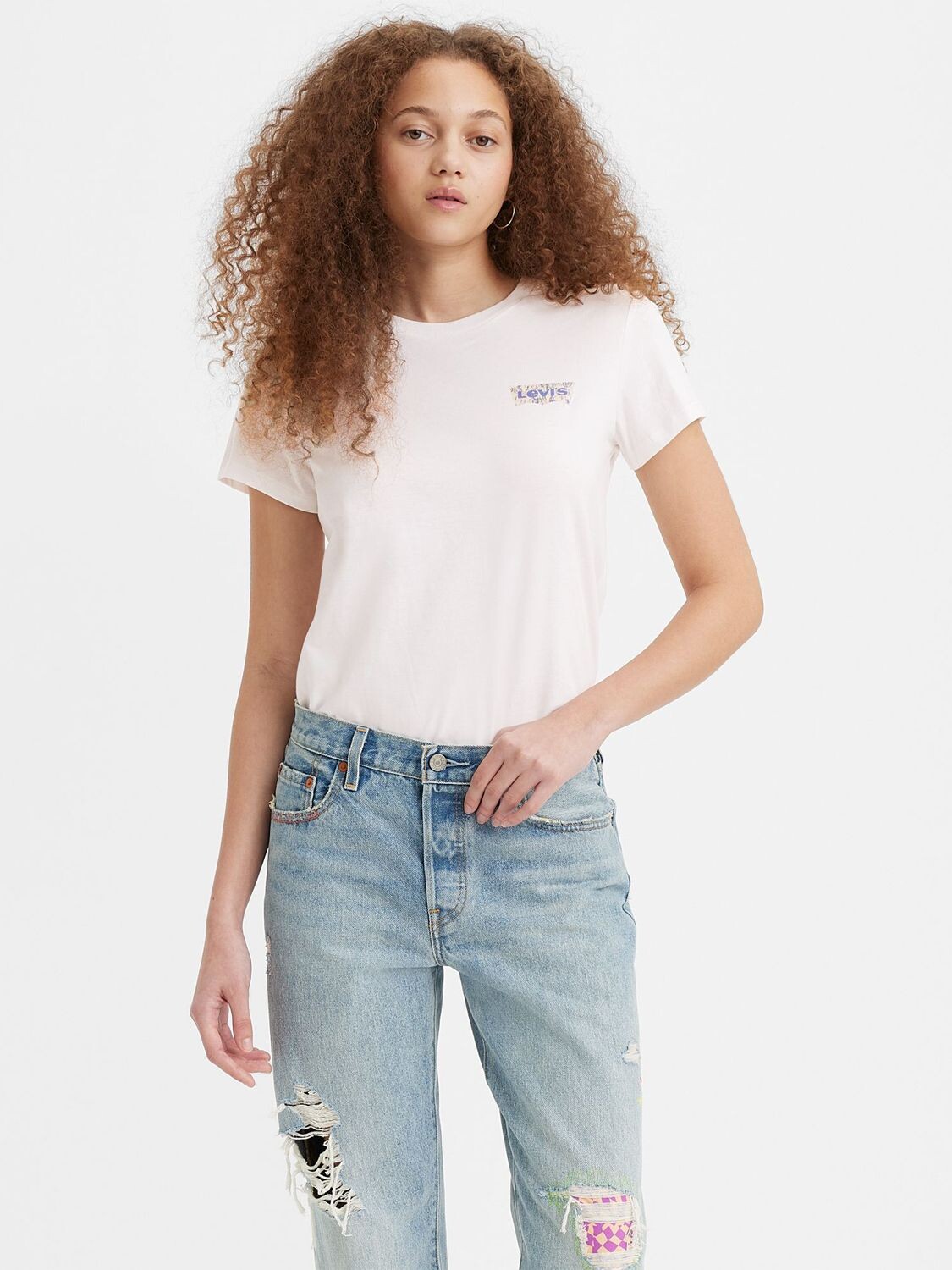 

Футболка Levi's Perfect с абстрактным логотипом летучая мышь, белая, Белый