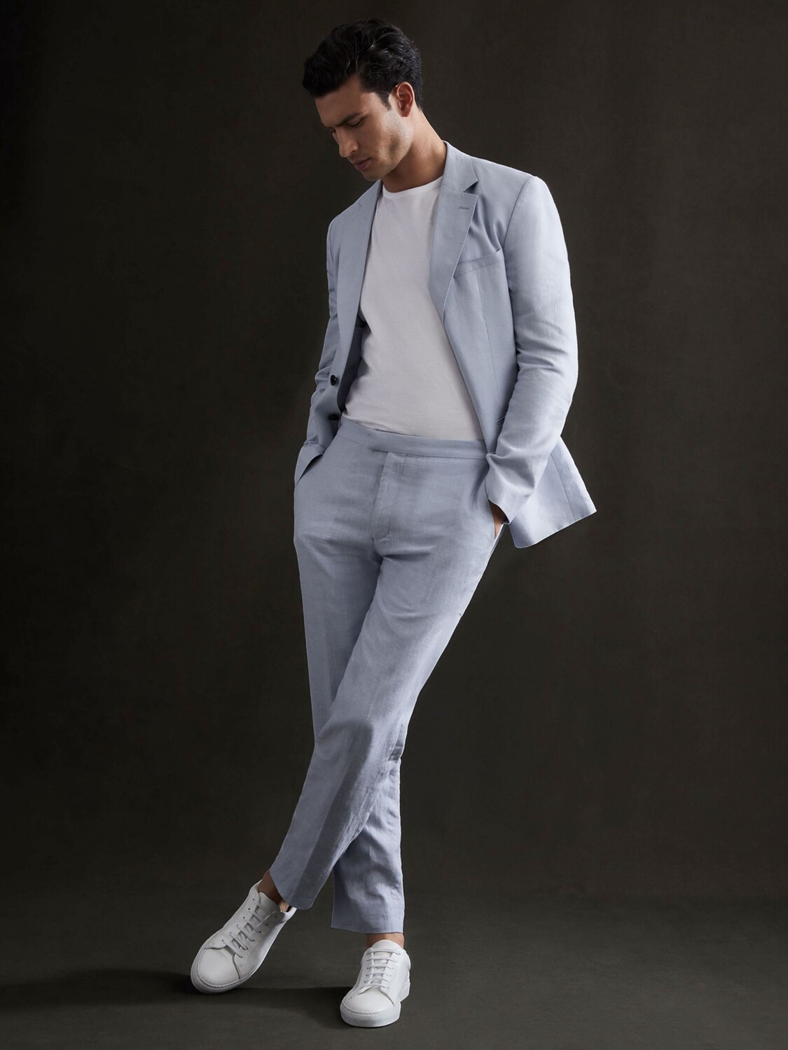 

Льняные узкие костюмные брюки Reiss Kin, нежно-голубые, Синий