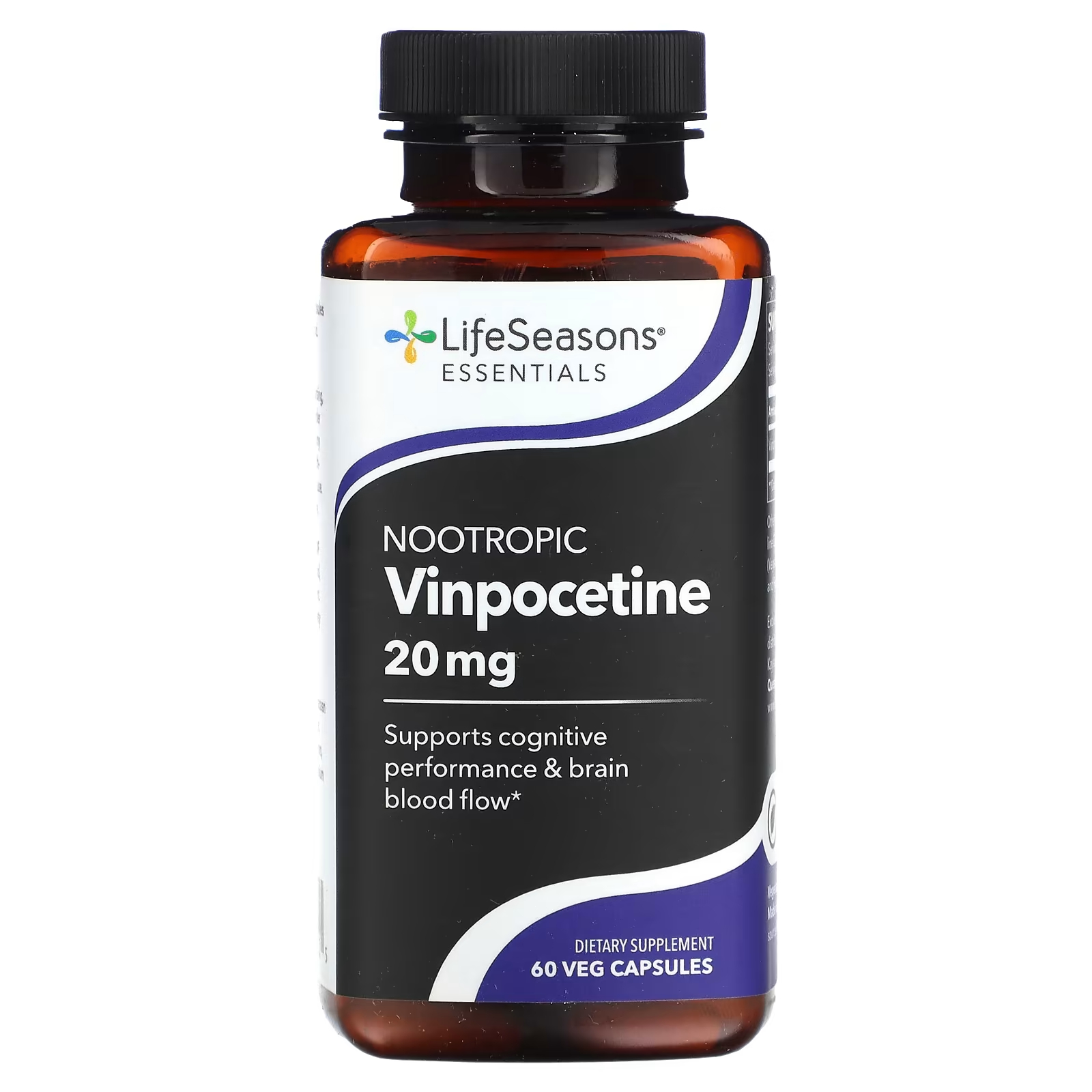 LifeSeasons Ноотропный Винпоцетин 20 мг, 60 растительных капсул (10 мг на капсулу)