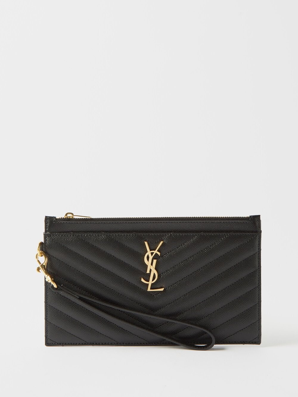 

Стеганый кожаный визитница на руку ysl Saint Laurent, черный