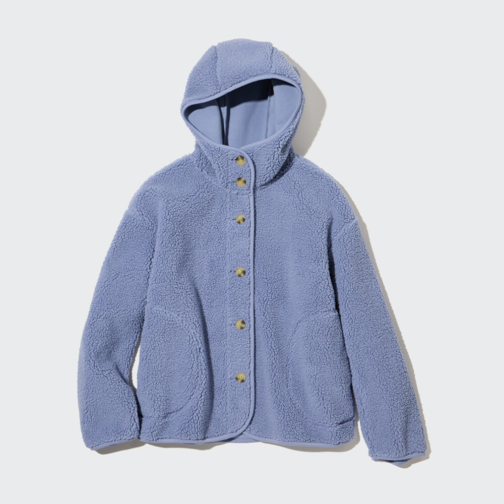 

Куртка Uniqlo ветрозащитная флисовая повседневная с капюшоном, синий