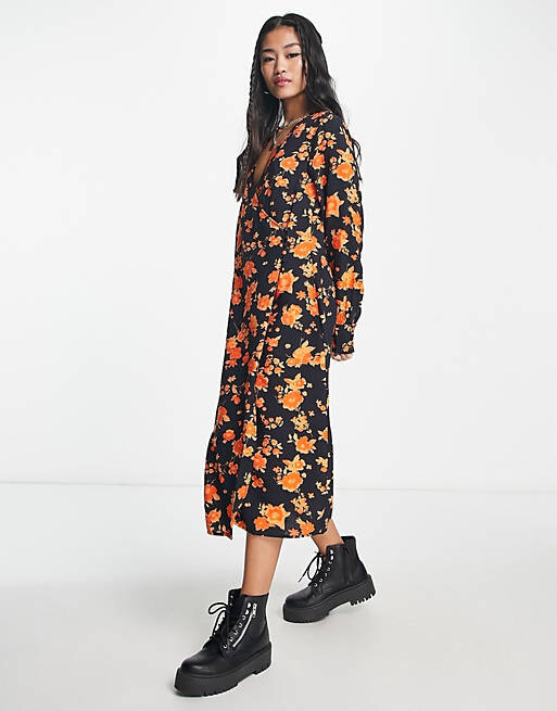

Оранжевое платье миди с запахом и длинными рукавами Vero Moda, Оранжевый