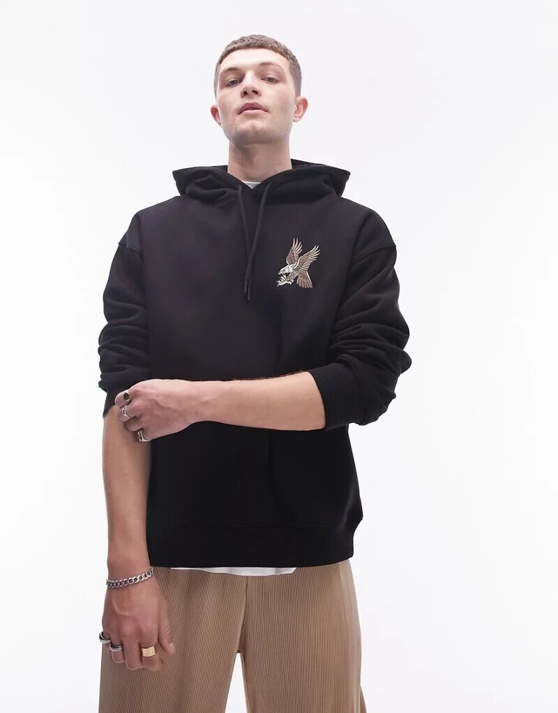 

Черная толстовка оверсайз с вышивкой в ​​виде орла Topman