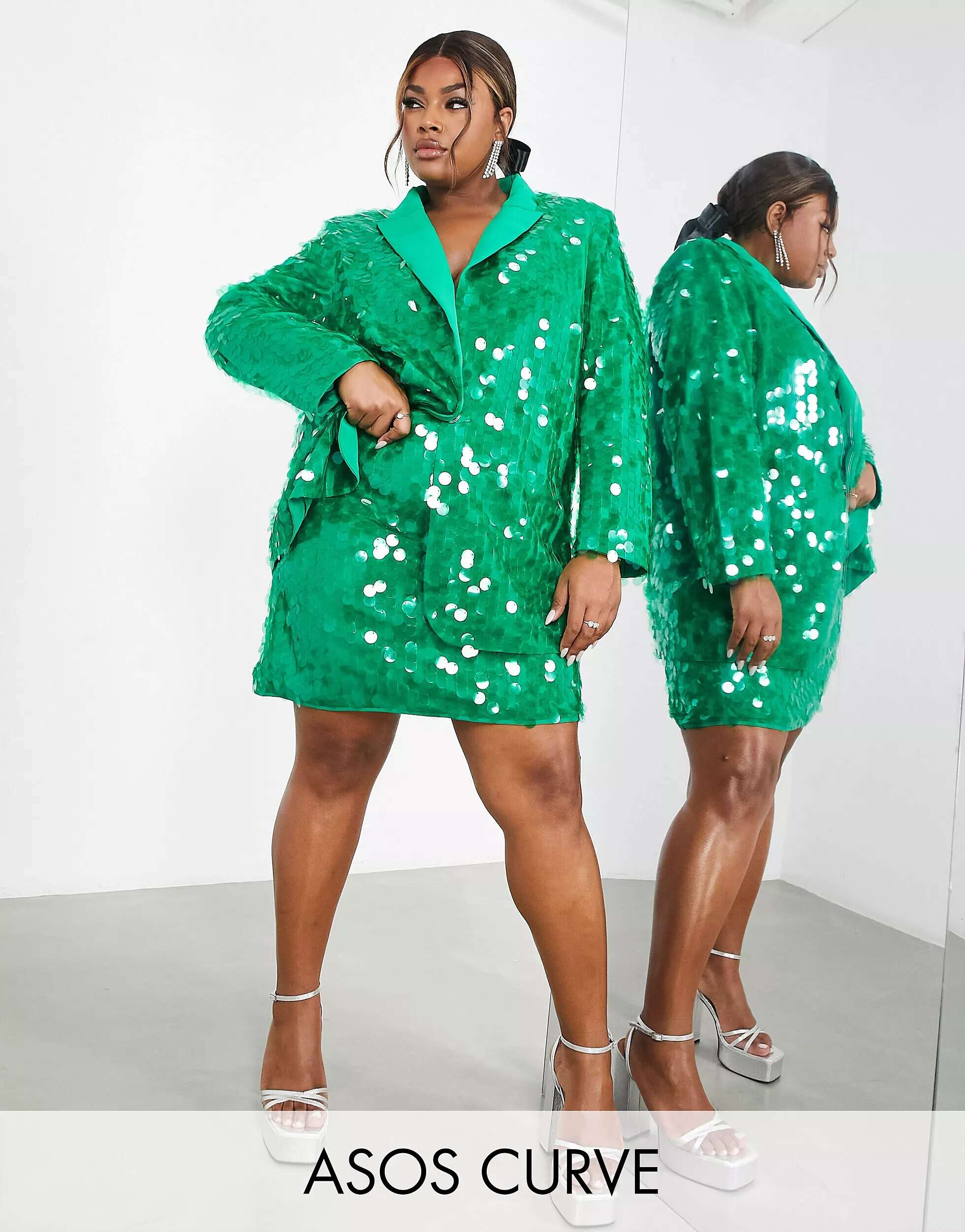 Зеленая мини-юбка с пайетками ASOS Curve