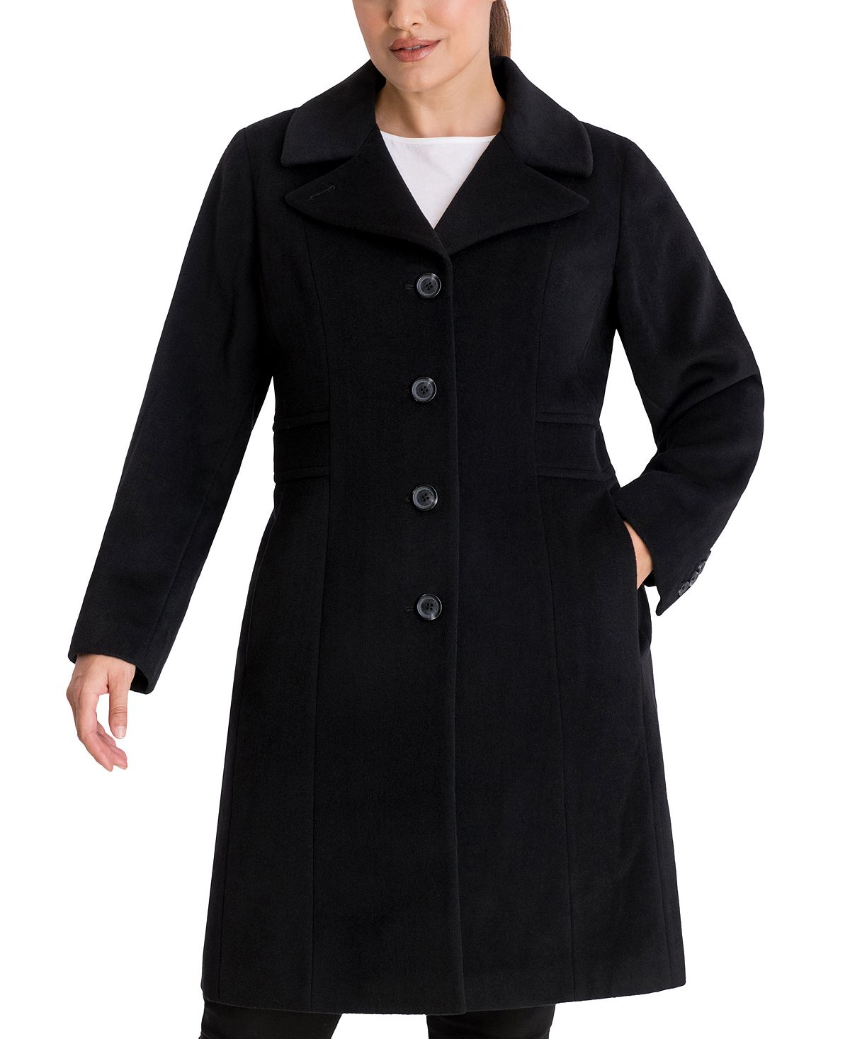 Женское однобортное пальто больших размеров Anne Klein, черный женское стеганое пальто больших размеров calvin klein серый