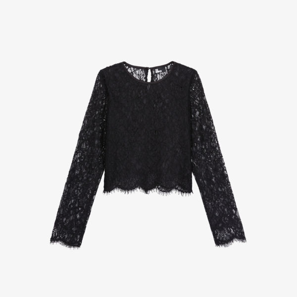 

Полупрозрачный тканый топ с цветочной вышивкой The Kooples, черный
