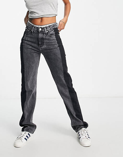 

Черные двухцветные джинсы прямого кроя с высокой посадкой Calvin Klein Jeans