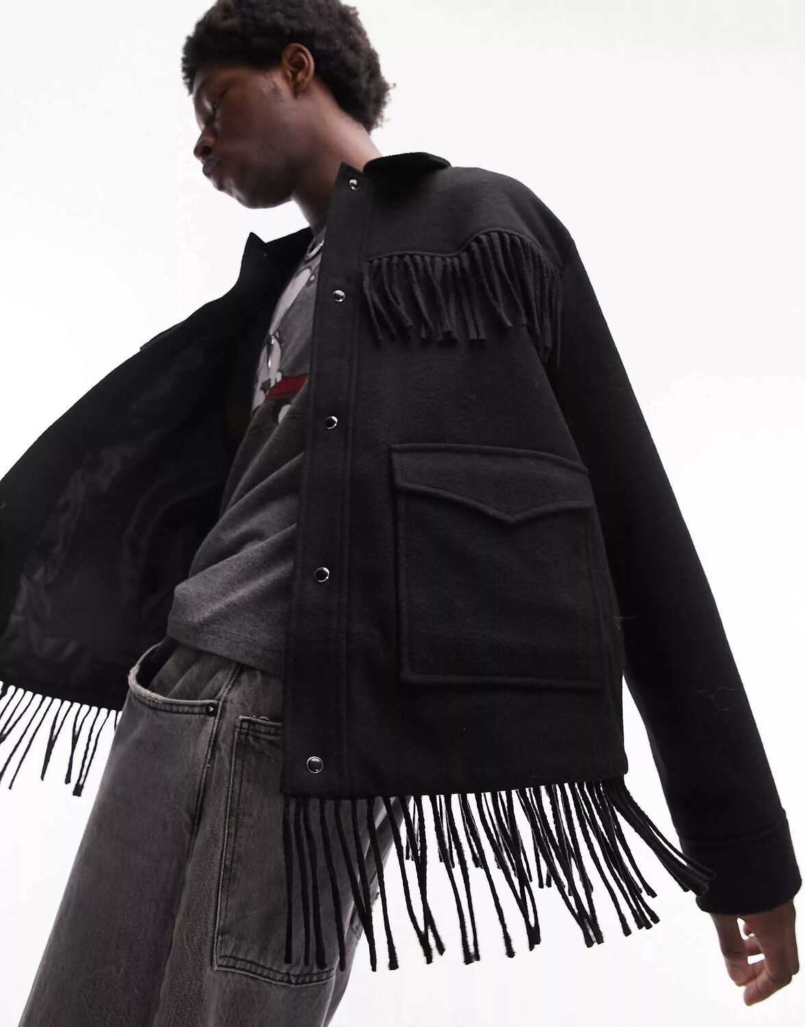 

Черная куртка в стиле вестерн с рукавами-кисточками Topman, Черный