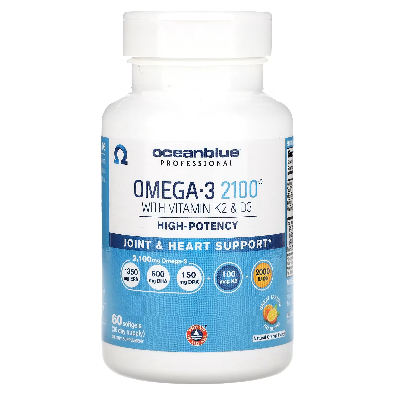 Омега-3 2100 витаминов K2 и D3 OceanBlue Professional натуральный апельсин, 60 мягких таблеток