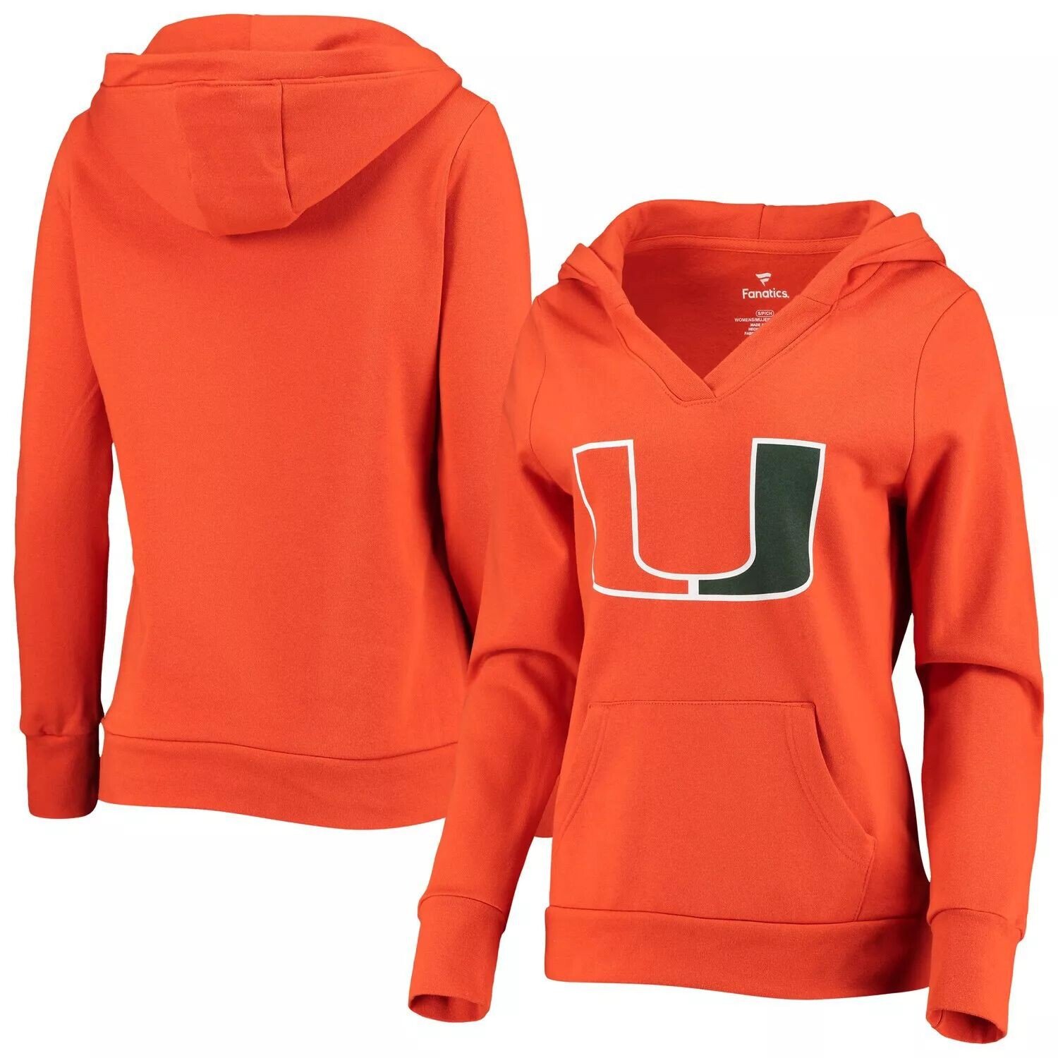 

Женский пуловер с капюшоном и v-образным вырезом с логотипом Fanatics Orange Miami Hurricanes Primary Fanatics