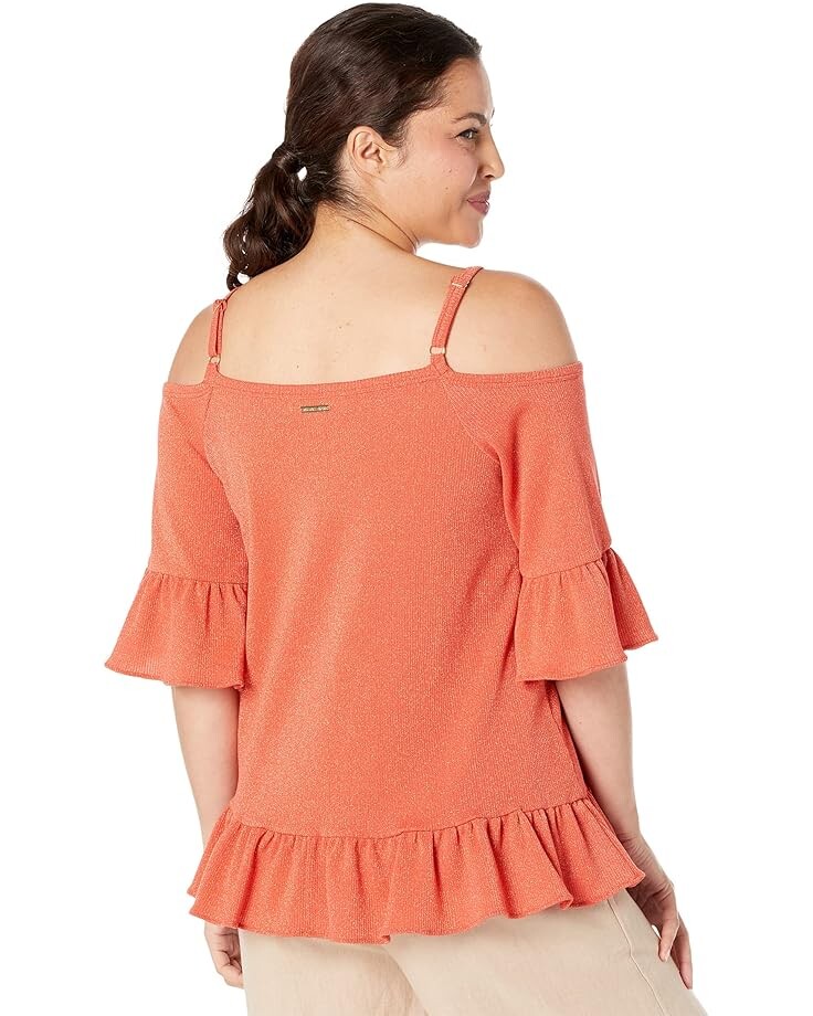 

Топ Michael Kors Sparkle Cold-Shoulder Ruffle Top, цвет Sangria
