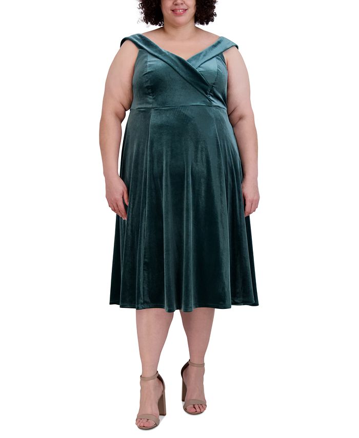 Бархатное платье миди без рукавов больших размеров Robbie Bee, синий