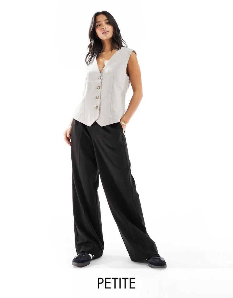 Элегантные широкие брюки Pieces Petite из плотной ткани черного цвета только легкие заправленные широкие брюки черного цвета only