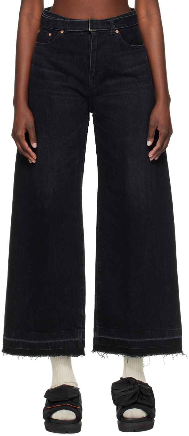 Черные джинсы с поясом Sacai, цвет Black