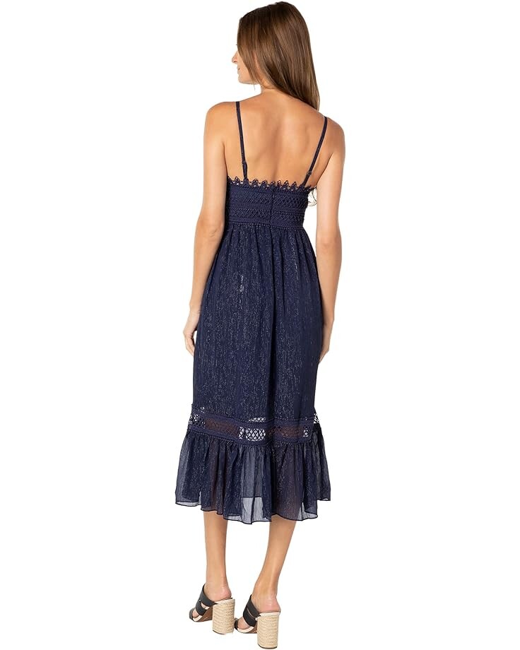 

Платье Donna Morgan Shimmer Midi Dress with Lace Detail, цвет Royal Navy